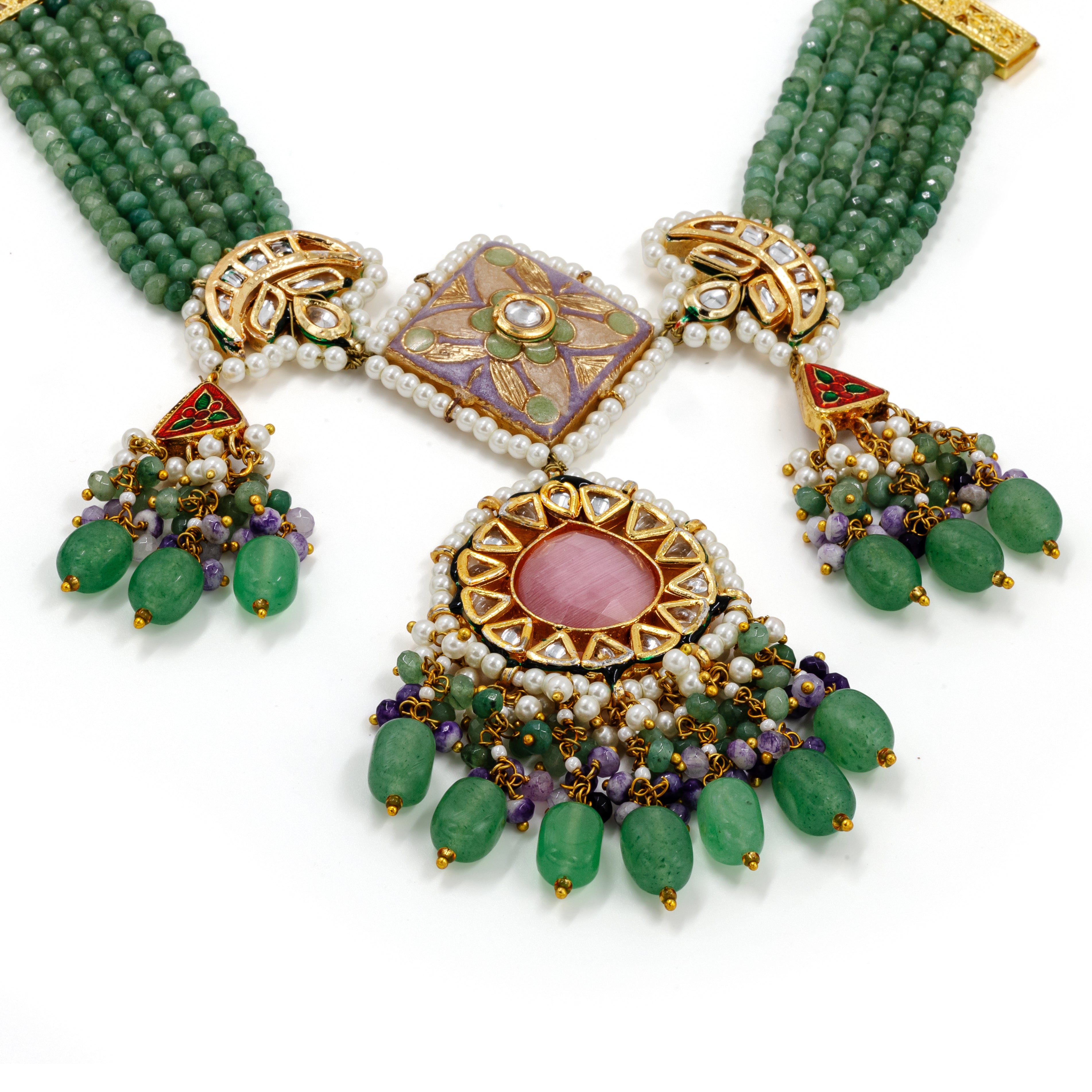Emerald Green Meenakari Polki Necklace Set