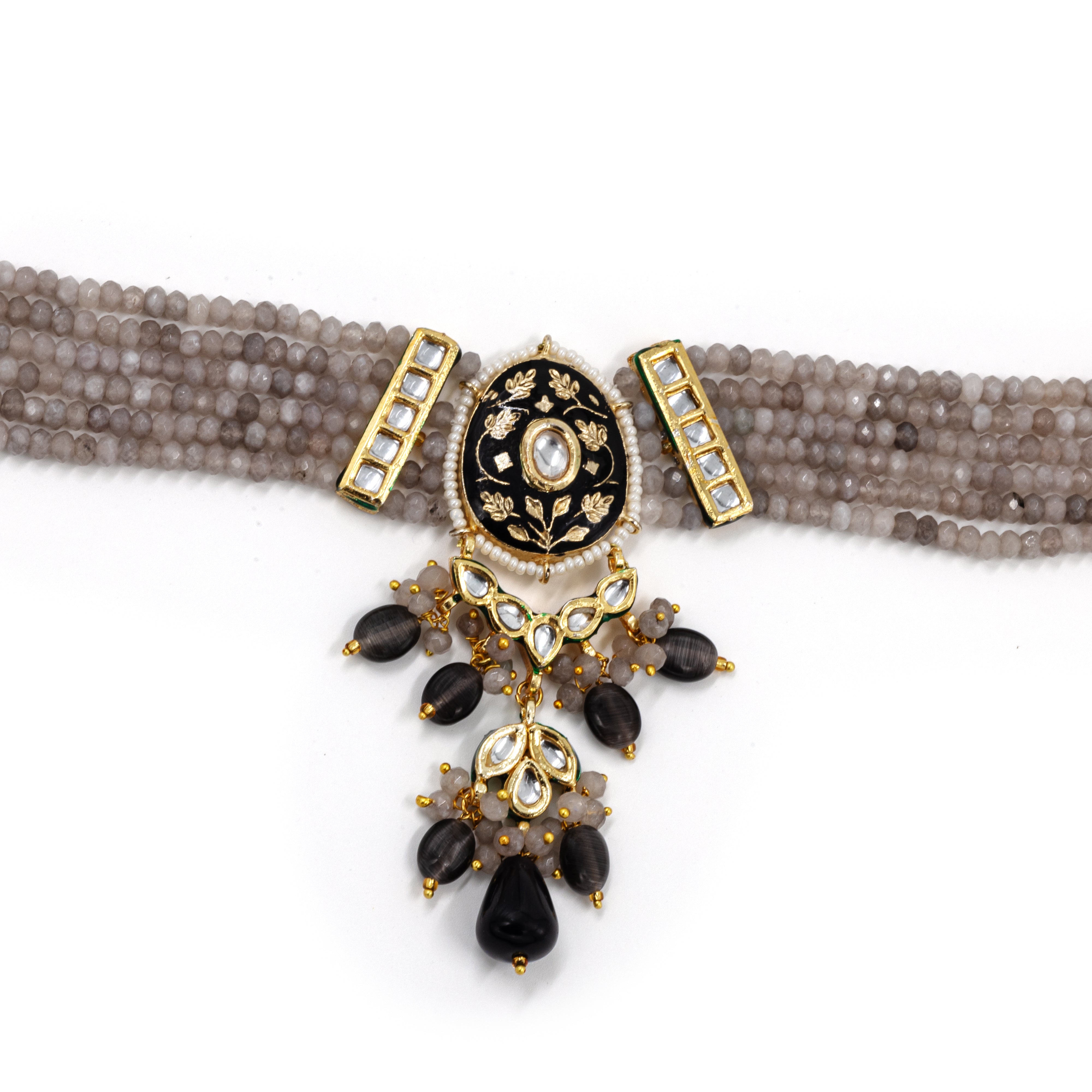 Meenakari Kundan Choker Set – Multi-Strand Beads with Pendant Drop