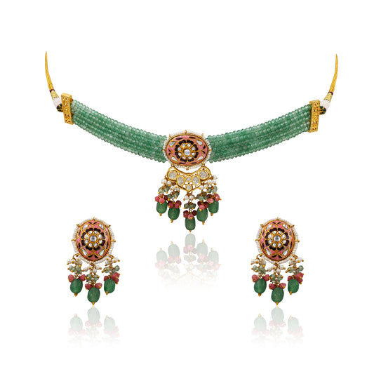 Green Meenakari Kundan Choker Set