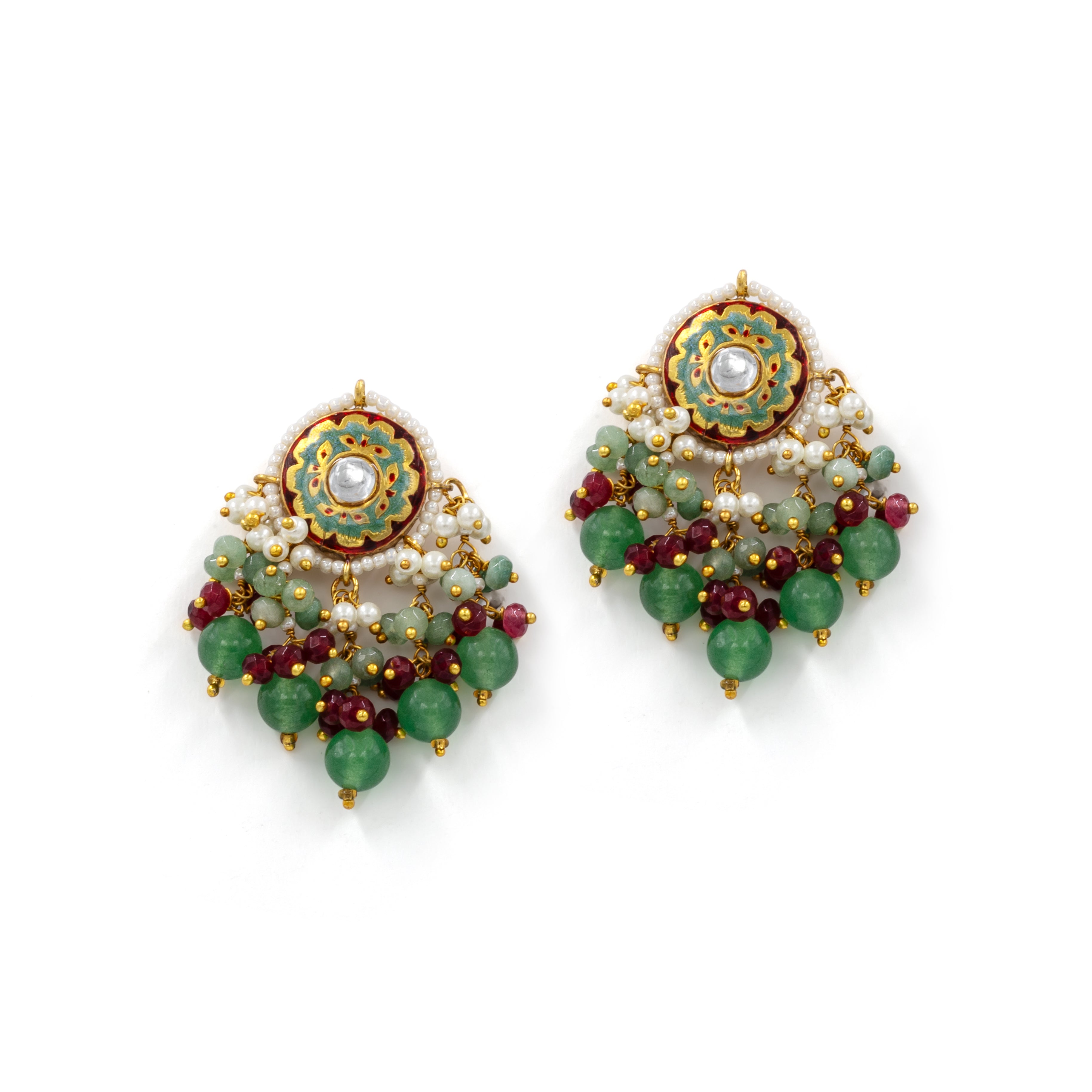 Green Meenakari Stud Earrings