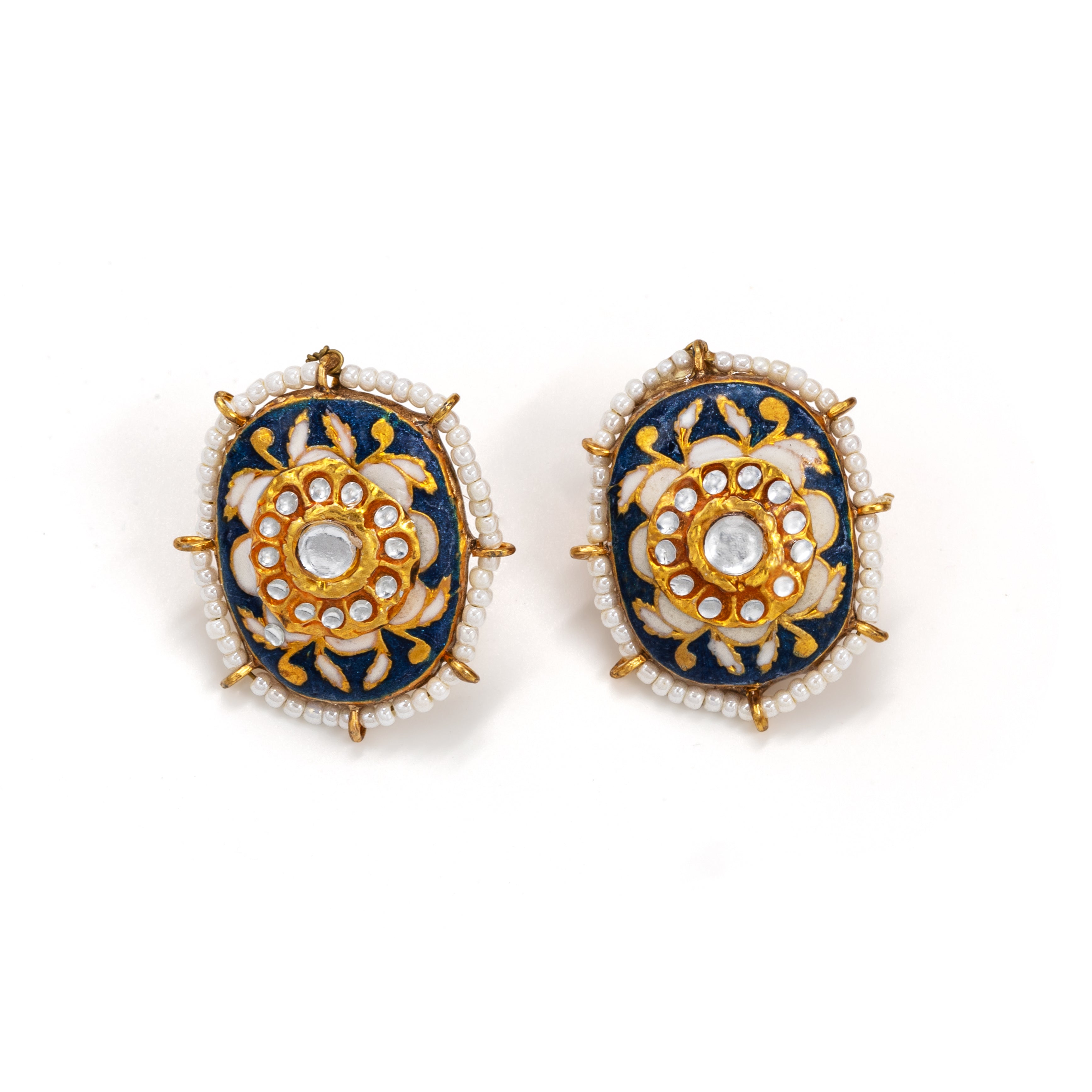 Black & White Meenakari Stud Earrings 