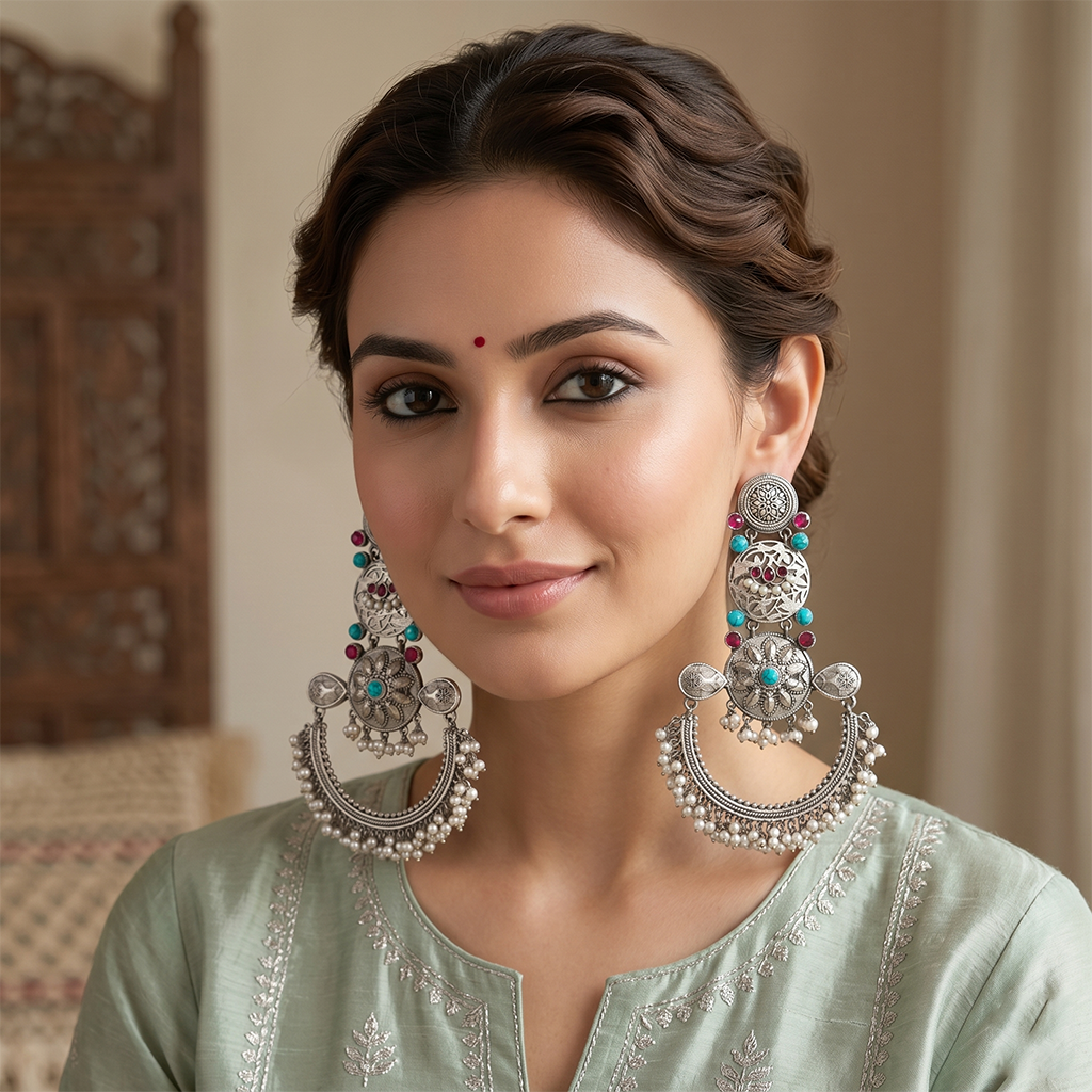 Oxidized Chandbali Statement Earrings