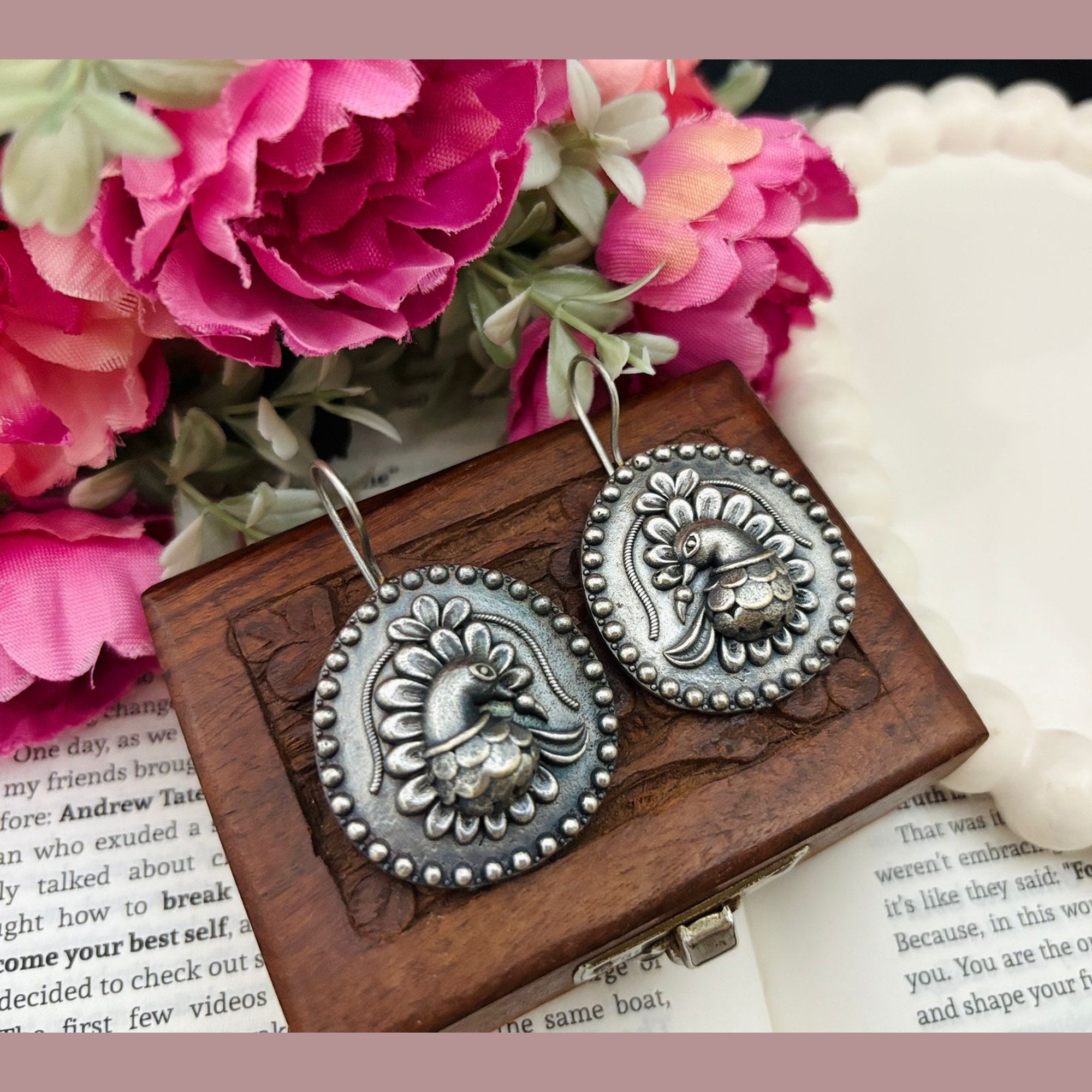 Heritage Motif Oxidized Earrings