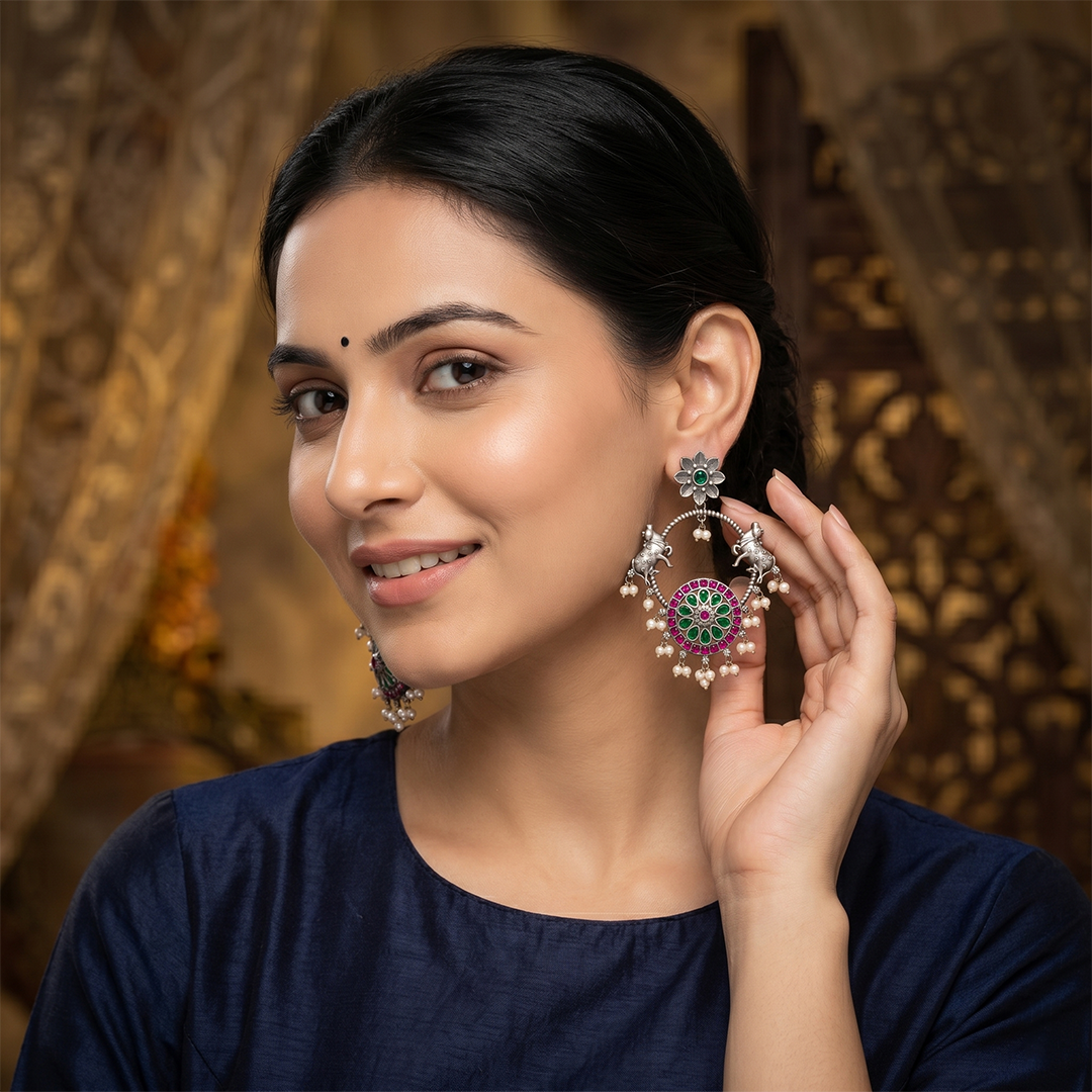 Rajasthani Oxidized Chand Earrings