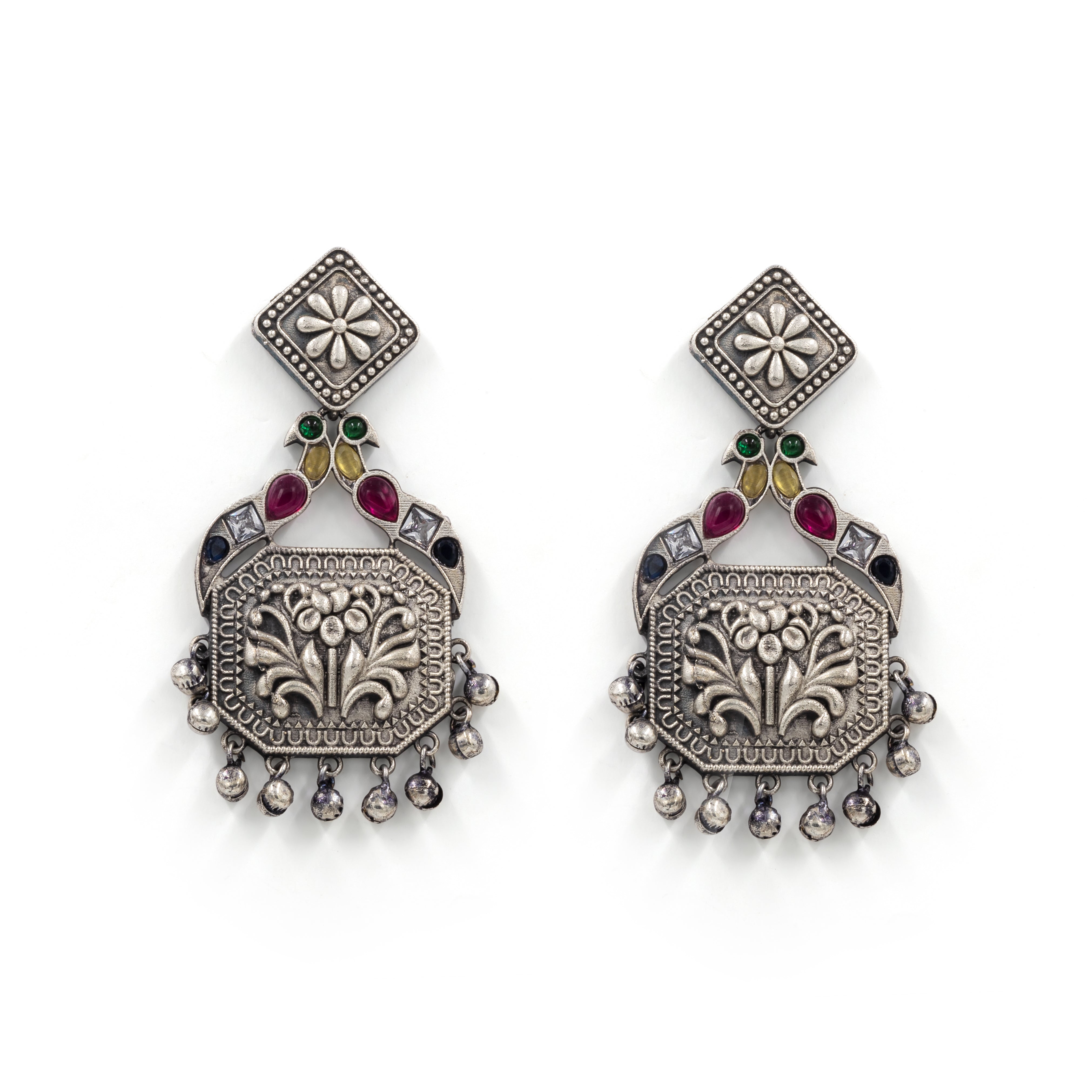 Oxidized Silver Temple Earrings