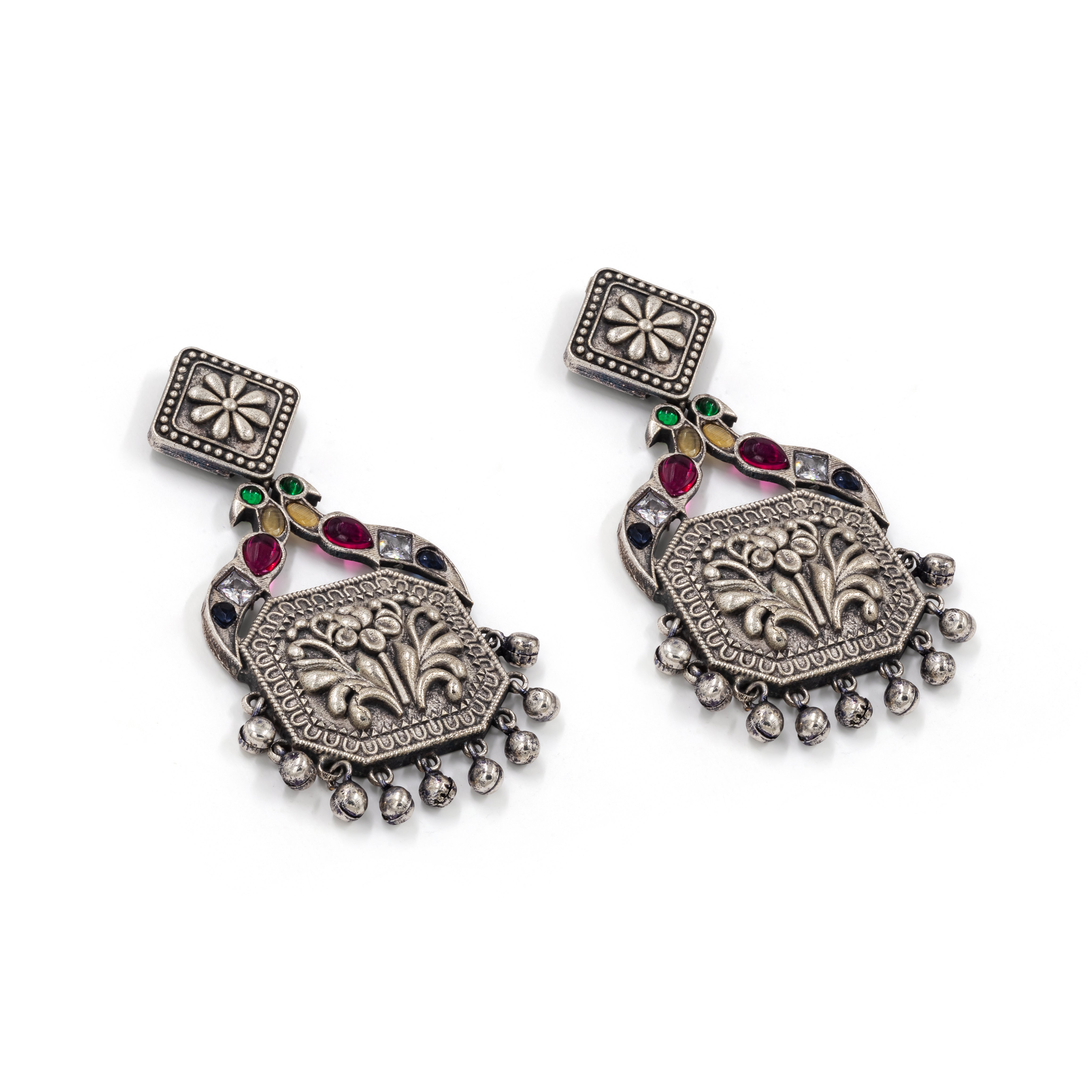Oxidized Silver Temple Earrings