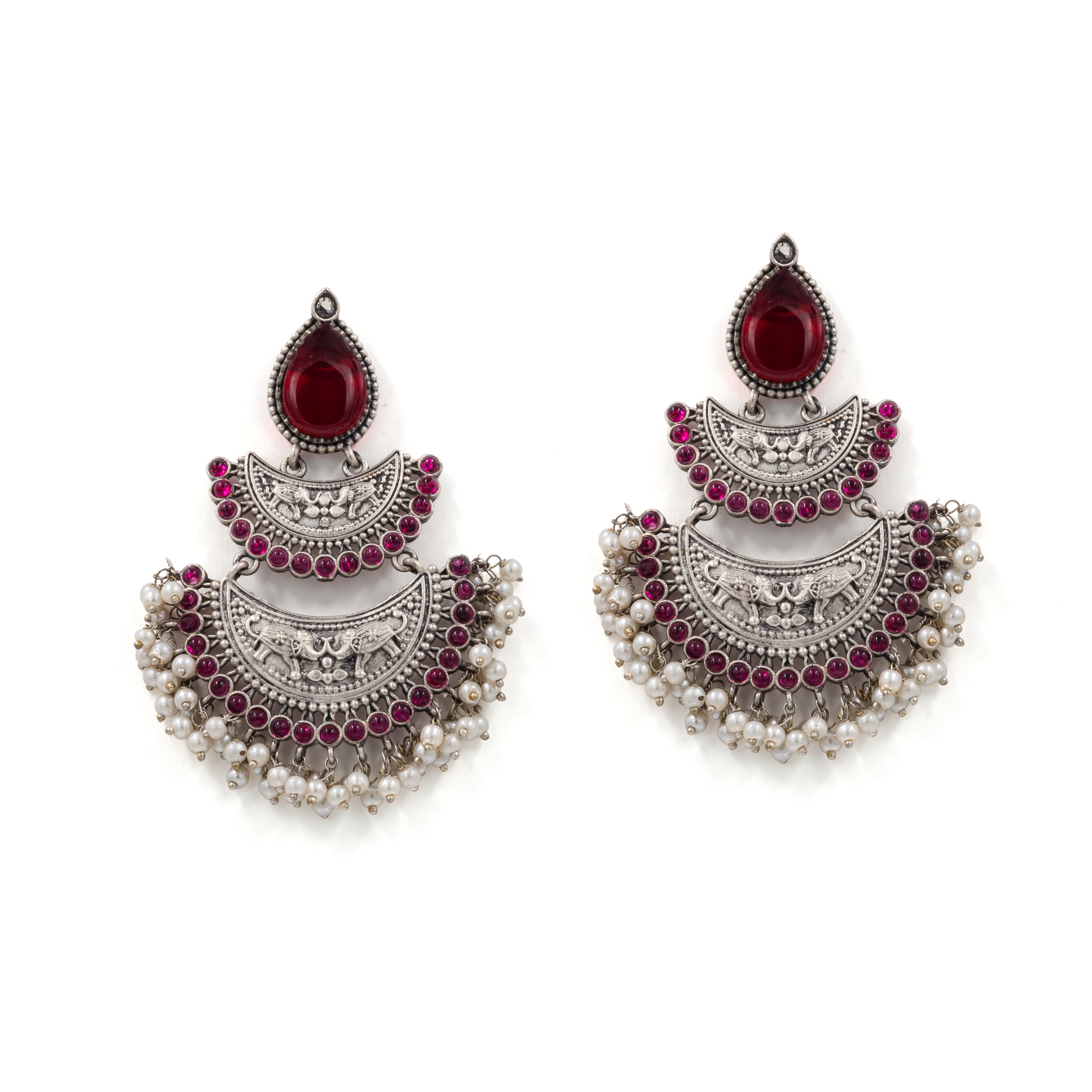 Oxidized Silver Chandbali Earrings