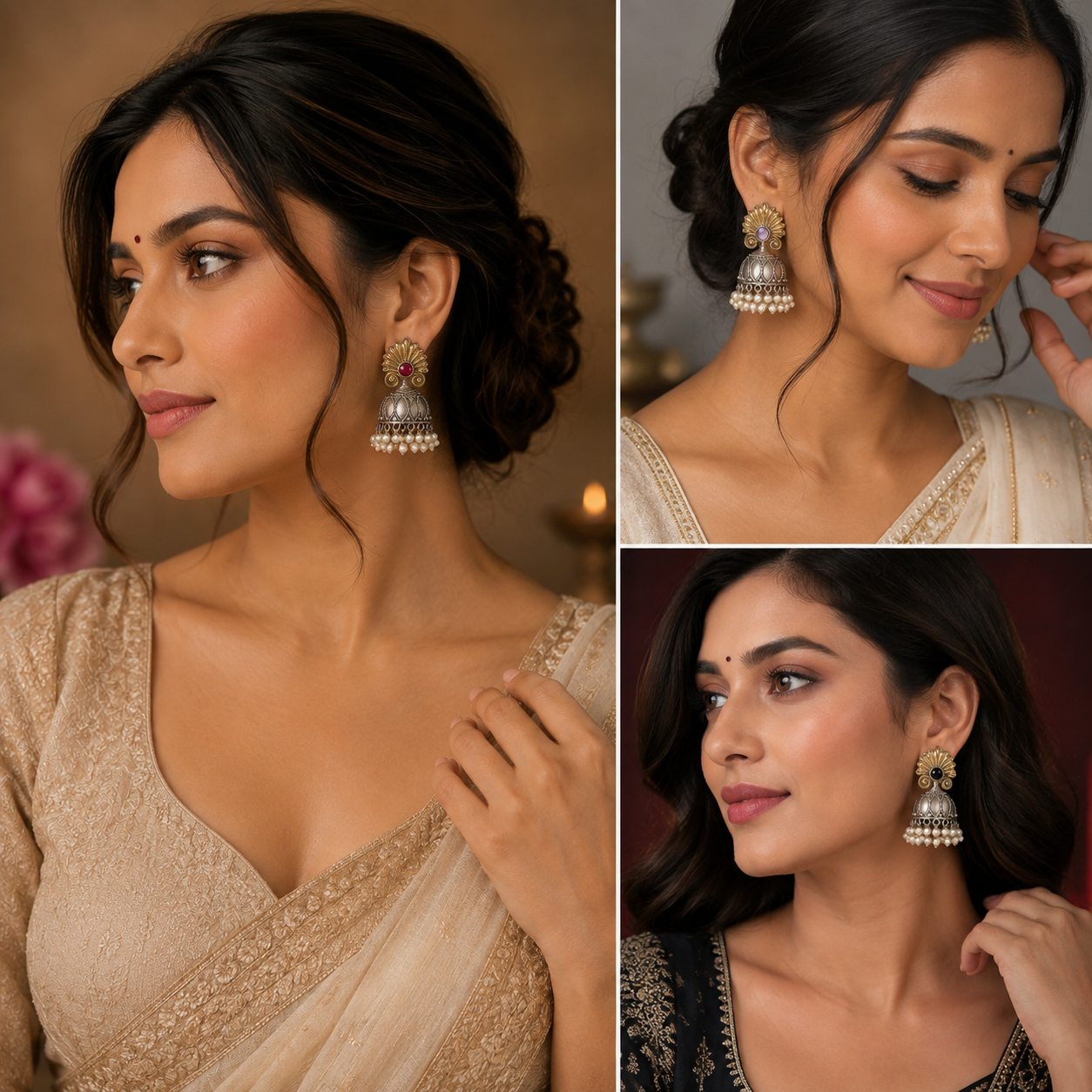 Rajsi Two-Tone Oxidized Jhumka Earrings