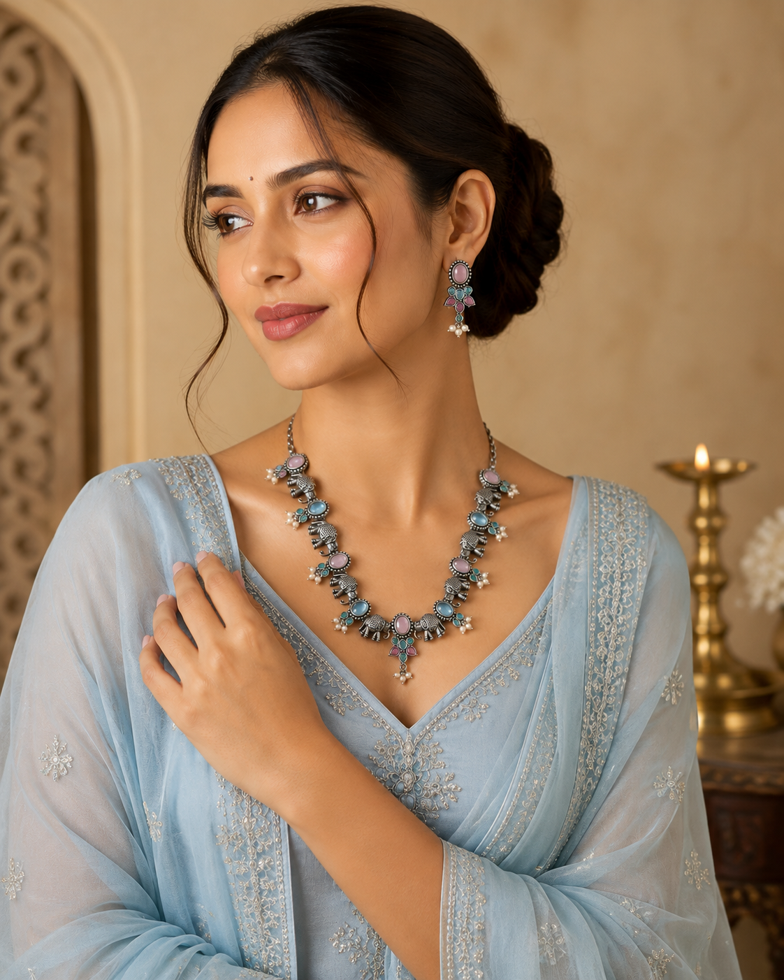 Satrangi Stone Garland Necklace Set