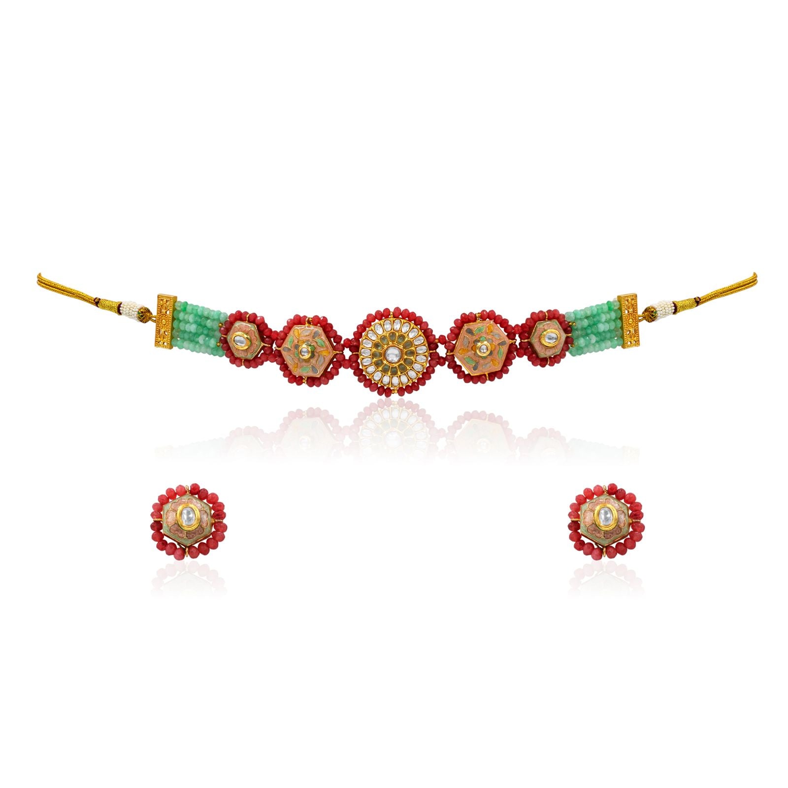 Multicolor Polki Meenakari Choker Set