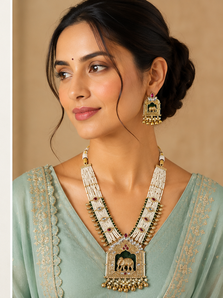 Gajraj Temple Long Necklace Set