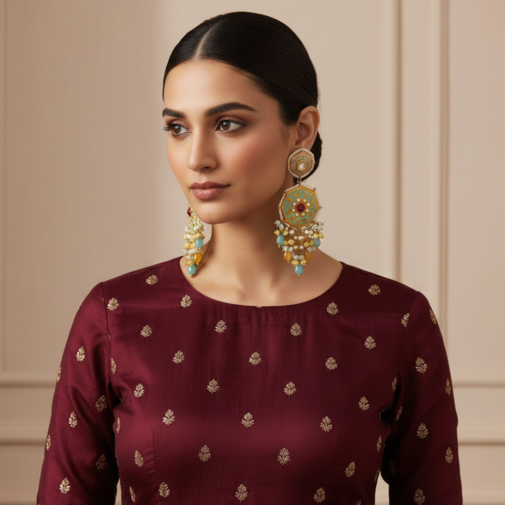 Pastel Meenakari Long Earrings – Multicolor Beads & Kundan Detailing